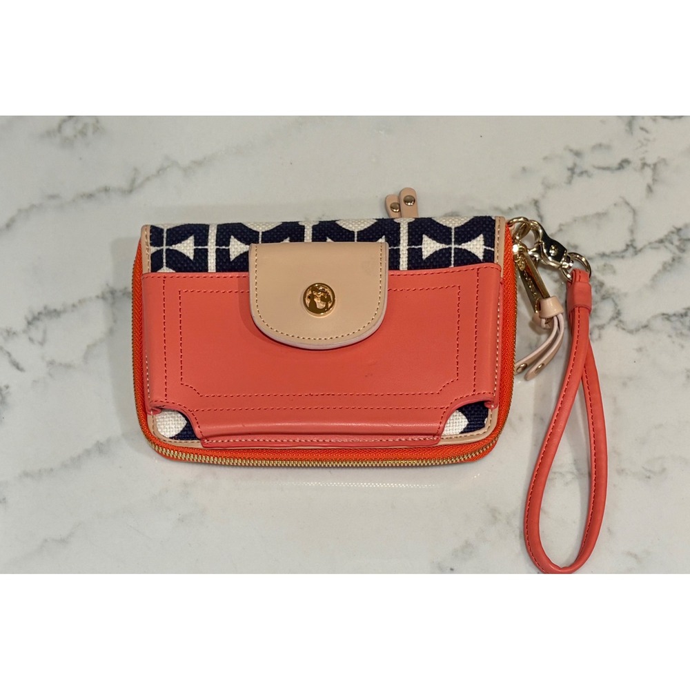 Spartina 449 Atlantis Paradise Island Linen Leather Wristlet Wallet Navy Coral